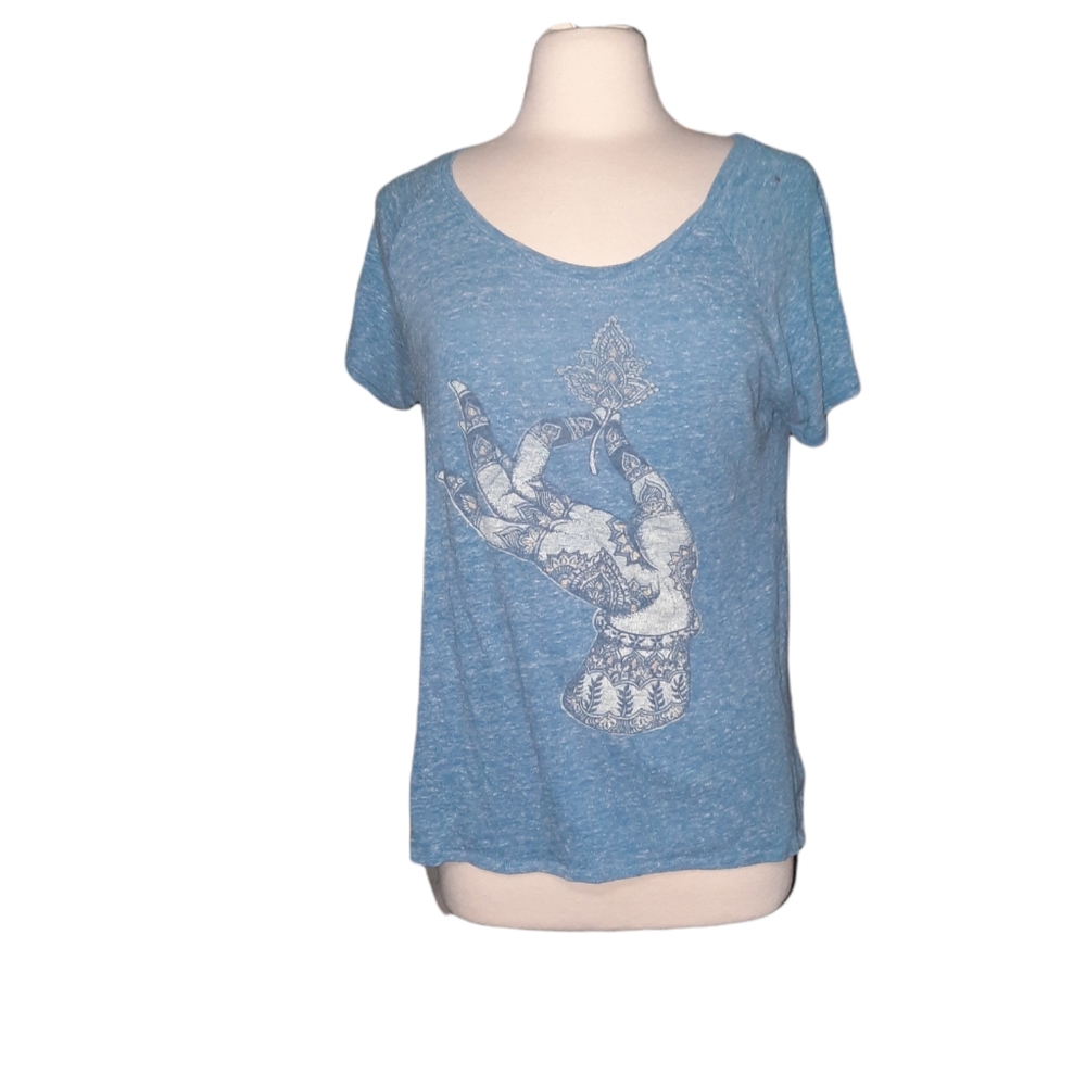 Lucky Brand M Tshirt Blue Solstice relaxed top Blouse boho Bohemian soft…